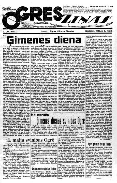 No vēstures. Ogres Ziņas Nr. 7 (07.05.1938.)