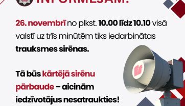 Attēls rakstam: 26.novembrī visā valstī tiks iedarbinātas trauksmes sirēnas