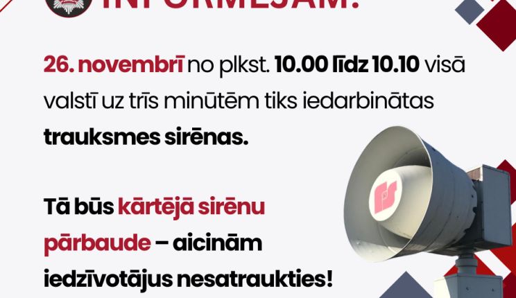 Attēls rakstam: 26.novembrī visā valstī tiks iedarbinātas trauksmes sirēnas