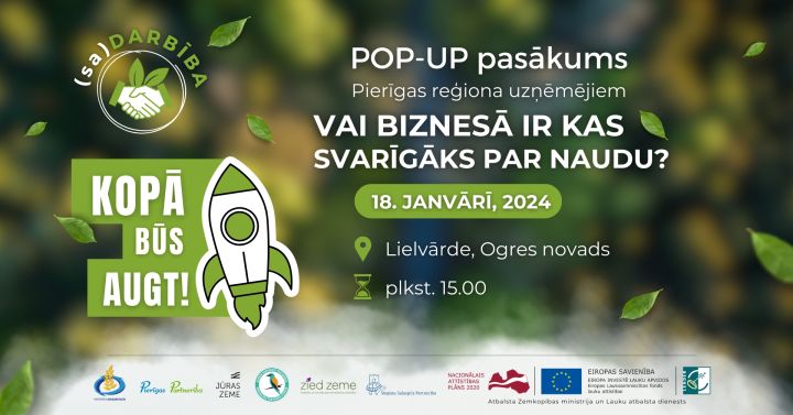 18. janvārī Lielvārdē notiks POP-UP pasākums Rīgas reģiona uzņēmējiem