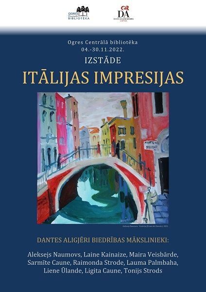 Aicina uz Dantes Aligjēri biedrības mākslinieku darbu izstādi "Itālijas impresijas"