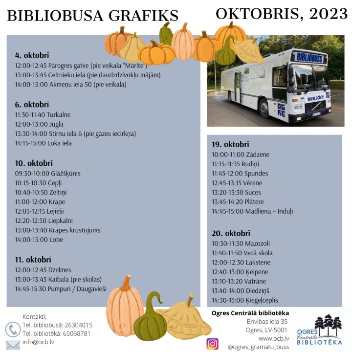 Bibliobusa grafiks oktobrī