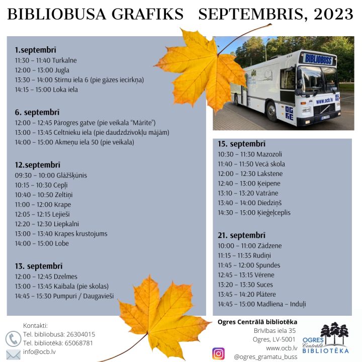 Bibliobusa grafiks SEPTEMBRĪ