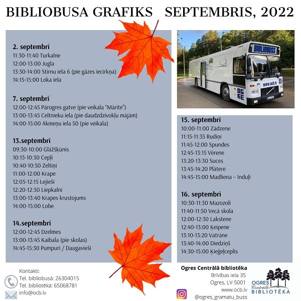 Bibliobusa grafiks SEPTEMBRĪ