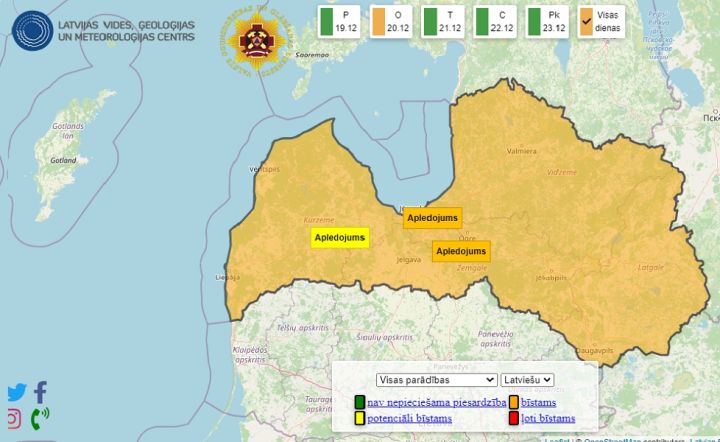 Izsludināts oranžais brīdinājums par sasalstošu lietu un apledojumu