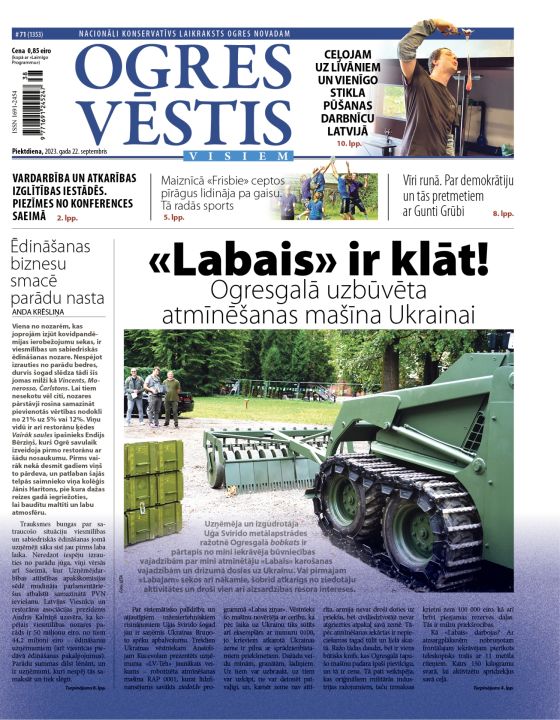 Laikraksta "Ogres Vēstis Visiem" 22. septembra numurā