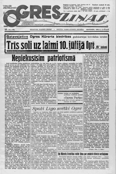 No vēstures. Ogres Ziņas Nr. 15 (02.07.1938.)