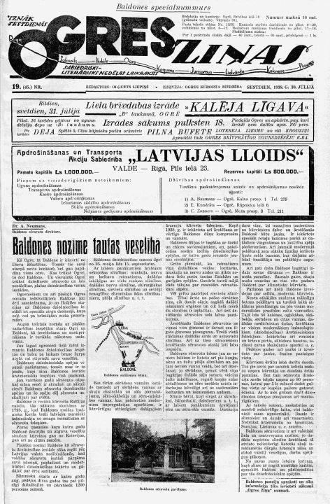 No vēstures. Ogres Ziņas, Nr. 19. (30.07.1938.)