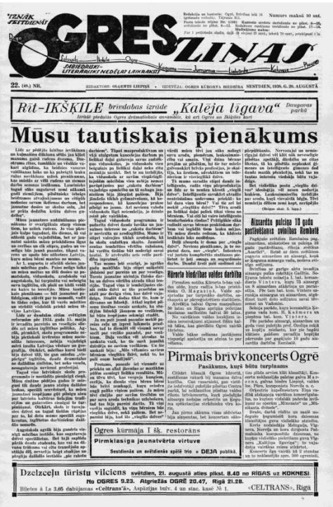 No vēstures. Ogres Ziņas, Nr. 22 (20.08.1938.)