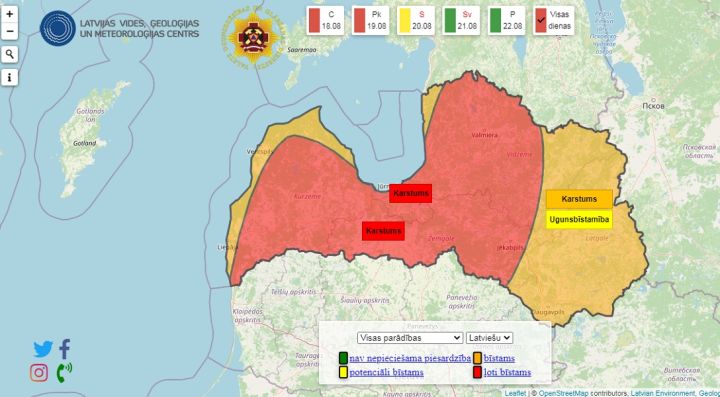 Sarkanais brīdinājums – šodien gaidāms ekstremāli stiprs karstums