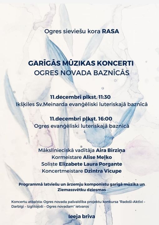 Sieviešu kora “Rasa” garīgās mūzikas koncerts Ikšķilē un Ogrē
