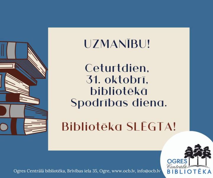 Ceturtdien bibliotēka slēgta