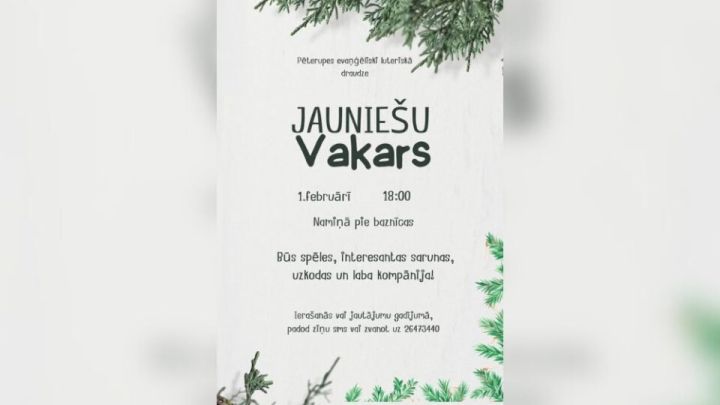 Notiks Jauniešu vakars Pēterupes draudzē