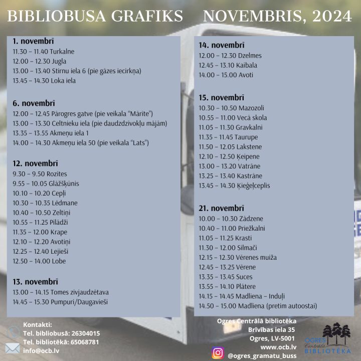 Bibliobusa grafiks novembrim