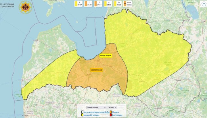 Izsludināts oranžais brīdinājums par augstu ūdenslīmeni