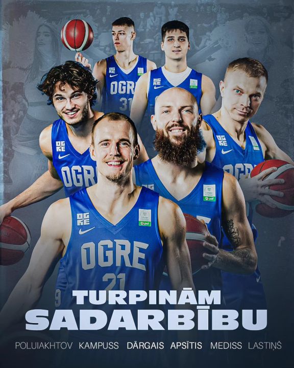 Basketbola klubs "Ogre" turpinās sadarbību ar sešiem spēlētājiem