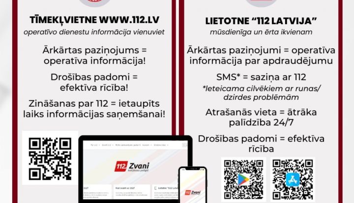 Izveidota jauna lietotne “112 Latvija” un tīmekļvietne www.112.lv